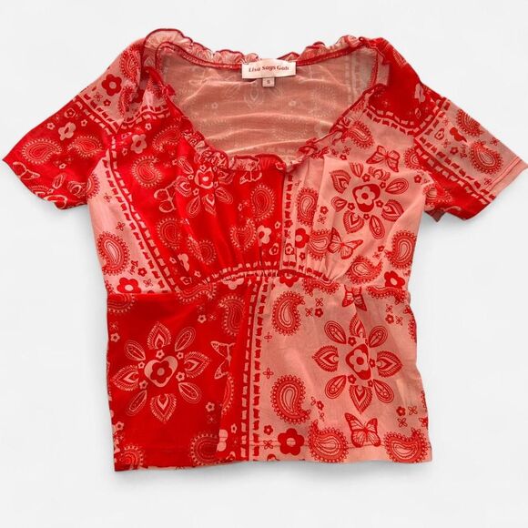 Lisa Says Gah Lana Red Bandana Print Baby Doll Top – Cottagecore / Indie small - Picture 3 of 6